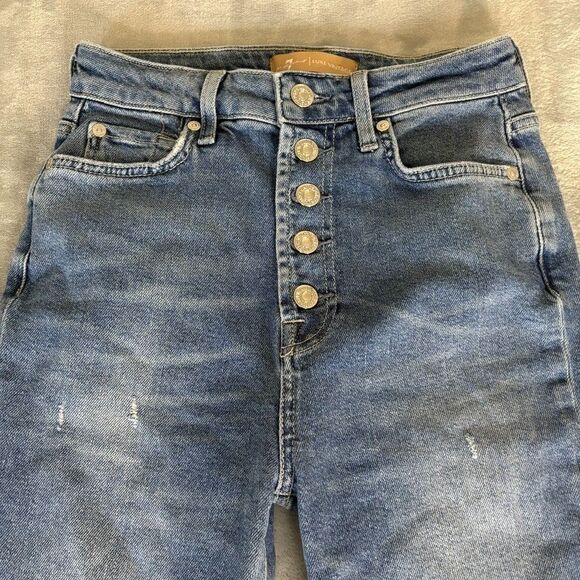 7 For All Mankind Luxe Vintage Ultra High Rise 26 Slim Kick Distressed Button - Picture 4 of 16